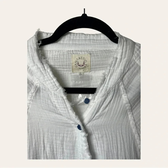 1067. FANTASTIC FAWN TAKE IT EASY BLUE TIE DUE BUTTON DOWN TOP SIZE LARGE OVER - Picture 6 of 11